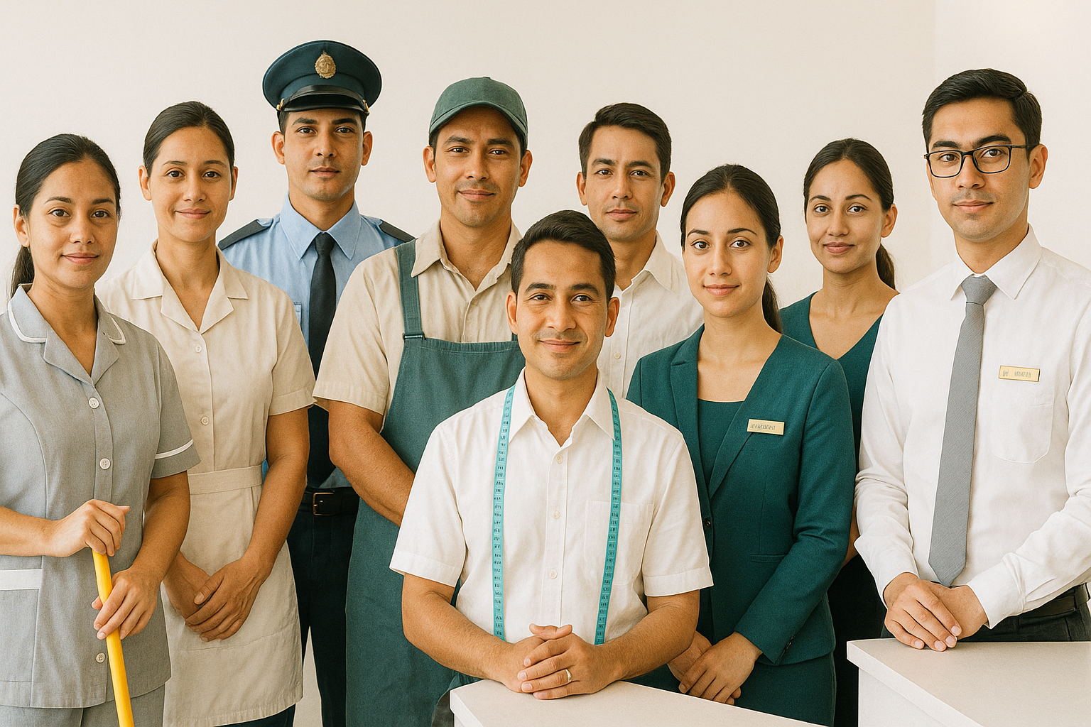 Facility management team maintaining modern building